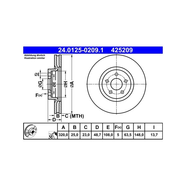 Bromsskiva Ventilerad, Framaxel Ate 24.0125-0209.1 ATE Bromsskiva Ventilerad, Framaxel Ate 24.0125-0209.1 ATE