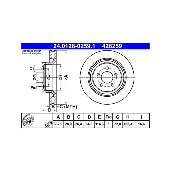 Bromsskiva Ventilerad, Framaxel Ate 24.0128-0259.1 ATE Bromsskiva Ventilerad, Framaxel Ate 24.0128-0259.1 ATE