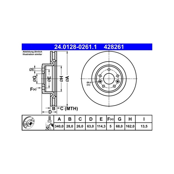 Bromsskiva Ventilerad, Framaxel Ate 24.0128-0261.1 ATE Bromsskiva Ventilerad, Framaxel Ate 24.0128-0261.1 ATE