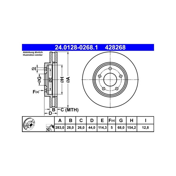 Bromsskiva Ventilerad, Framaxel Ate 24.0128-0268.1 ATE