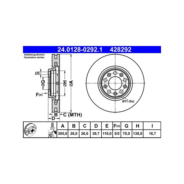 Bromsskiva Ventilerad, Framaxel, Bakaxel Ate 24.0128-0292.1 ATE Bromsskiva Ventilerad, Framaxel, Bakaxel Ate 24.0128-0292.1 ATE