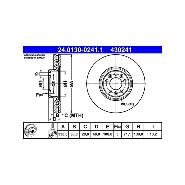 Bromsskiva Ventilerad, Framaxel Ate 24.0130-0241.1 ATE