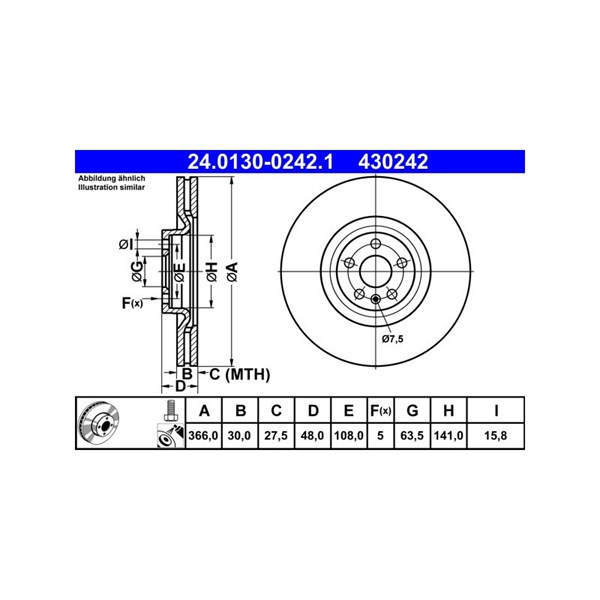 Bromsskiva Ventilerad, Framaxel Ate 24.0130-0242.1 ATE