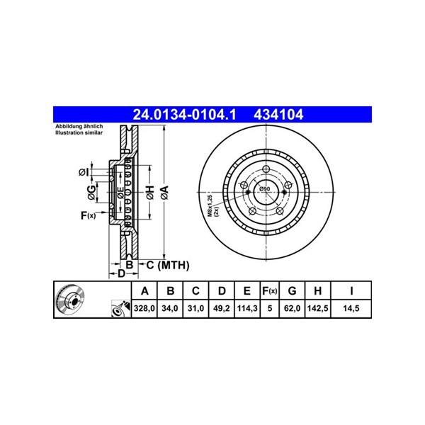 Bromsskiva Ventilerad, Framaxel Ate 24.0134-0104.1 ATE Bromsskiva Ventilerad, Framaxel Ate 24.0134-0104.1 ATE