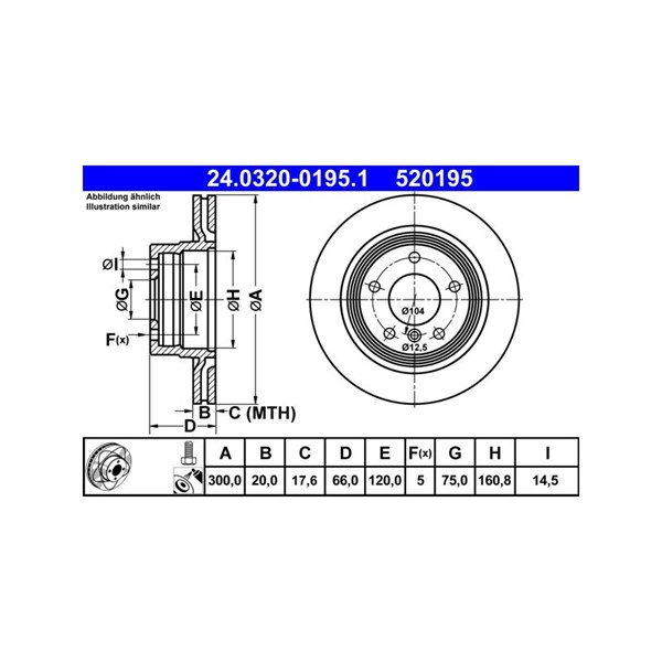 Bromsskiva Ventilerad, Bakaxel Ate Powerdisc 24.0320-0195.1 ATE
