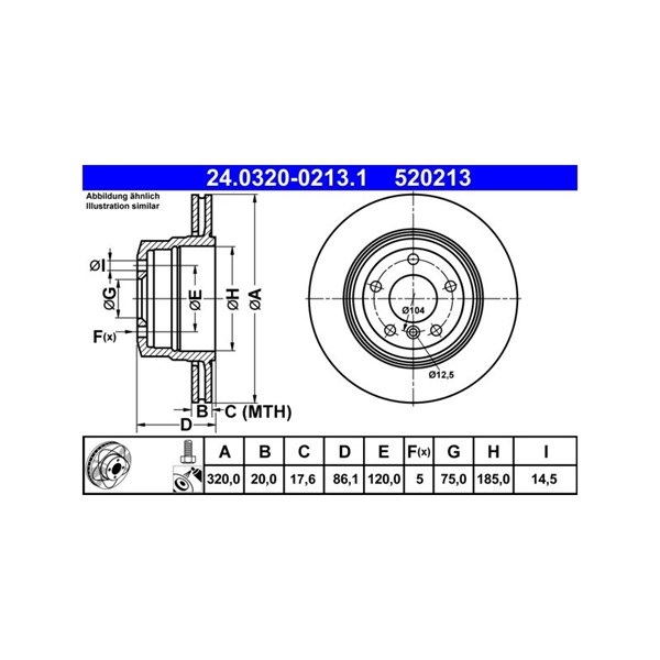 Bromsskiva Ventilerad, Bakaxel Ate Powerdisc 24.0320-0213.1 ATE