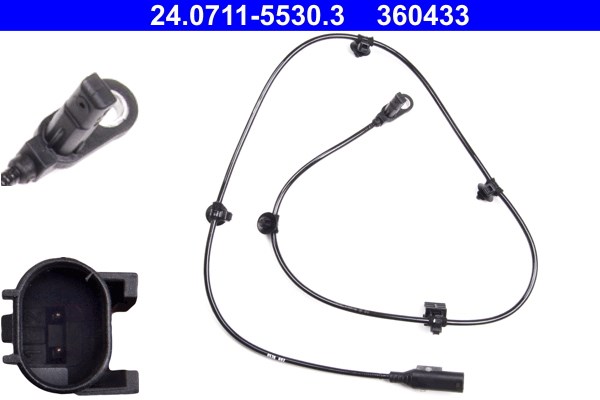 ABS-givare, Sensor, hjulvarvtal, Bakaxel Ate 24.0711-5530.3 ATE