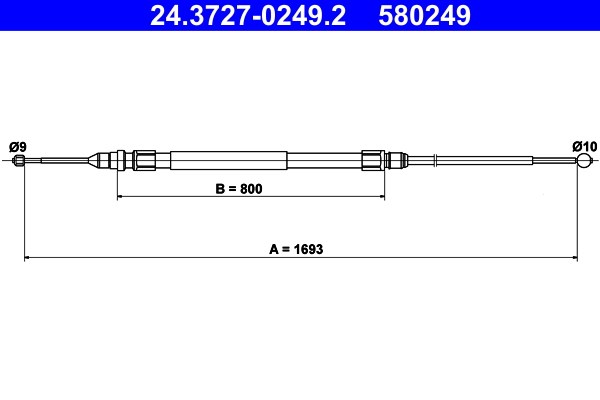 Vajer, parkeringsbroms, Bak Ate 24.3727-0249.2 ATE