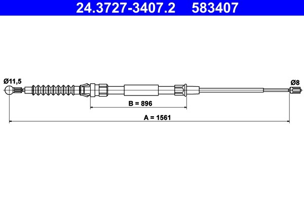 Vajer, parkeringsbroms, Bak Ate 24.3727-3407.2 ATE