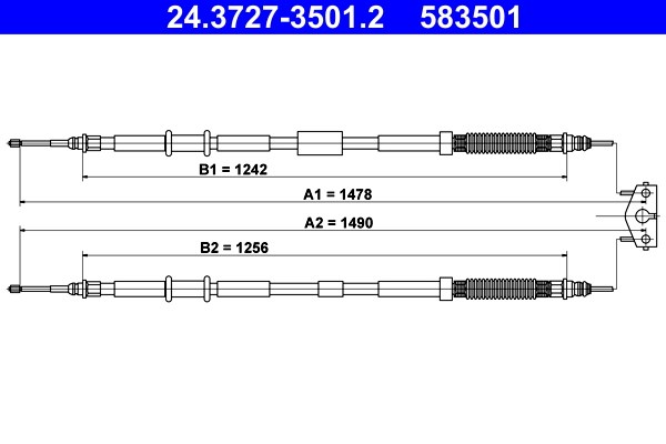 Vajer, parkeringsbroms, Bak Ate 24.3727-3501.2 ATE