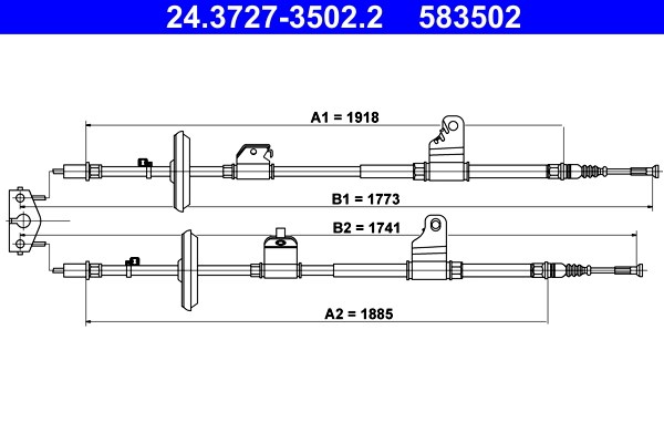Vajer, parkeringsbroms, Bak Ate 24.3727-3502.2 ATE