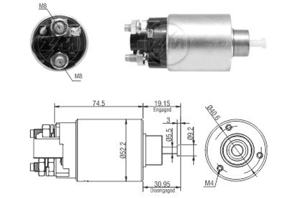 Magnetswitch, startmotor 12V