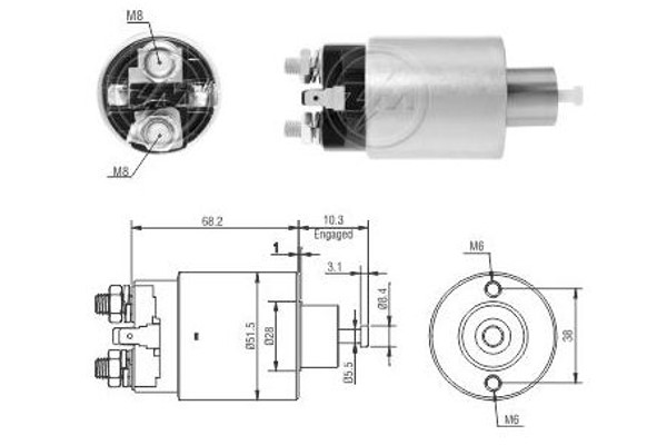 Magnetswitch, startmotor 12V