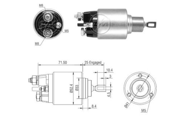 Magnetswitch, startmotor 12V