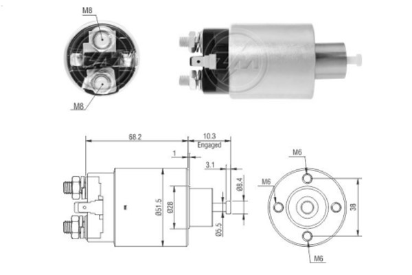 Magnetswitch, startmotor 12V