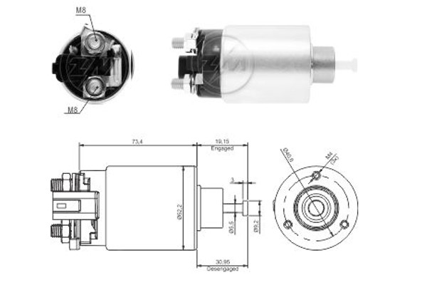Magnetswitch, startmotor 12V