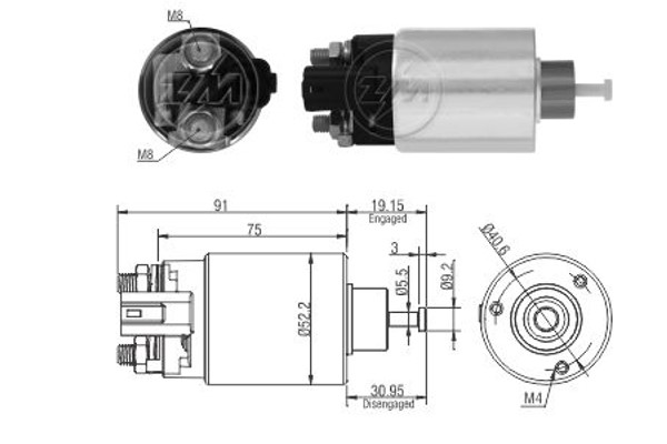 Magnetswitch, startmotor 12V