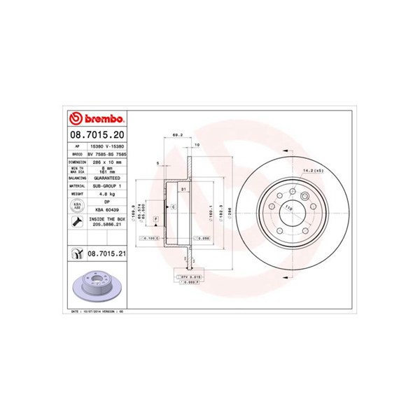 Bromsskiva Solid, Bakaxel Brembo Coated disc line 08.7015.21 BREMBO