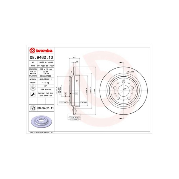 Bromsskiva Solid, Bakaxel Brembo Coated disc line 08.9462.11 BREMBO