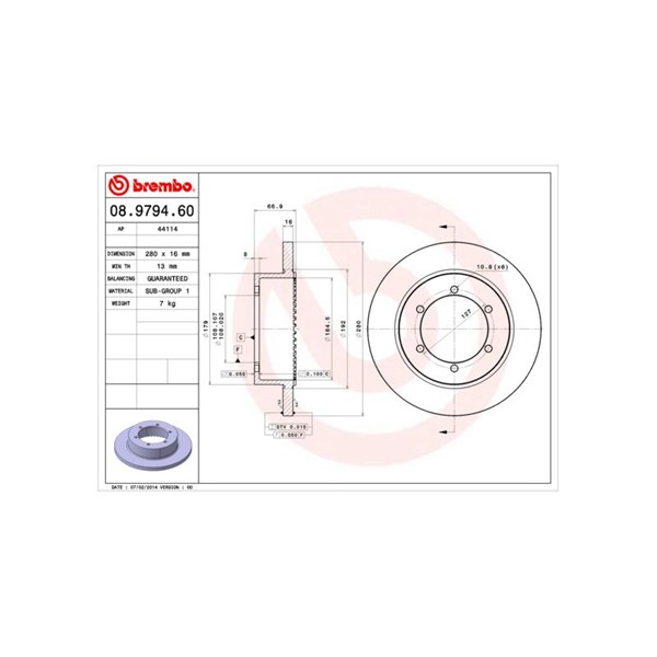 Bromsskiva Solid, Bakaxel Brembo 08.9794.60 BREMBO Bromsskiva Solid, Bakaxel Brembo 08.9794.60 BREMBO