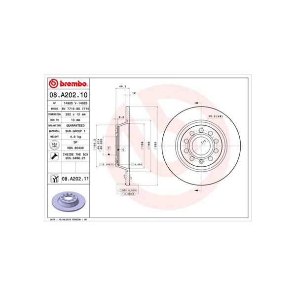 Bromsskiva Solid, Bakaxel BREMBO Coated disc line BREMBO Bromsskiva Solid, Bakaxel BREMBO Coated disc line BREMBO