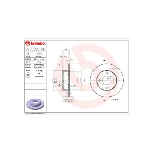 Bromsskiva Ventilerad, Framaxel Brembo 09.3095.20 BREMBO Bromsskiva Ventilerad, Framaxel Brembo 09.3095.20 BREMBO