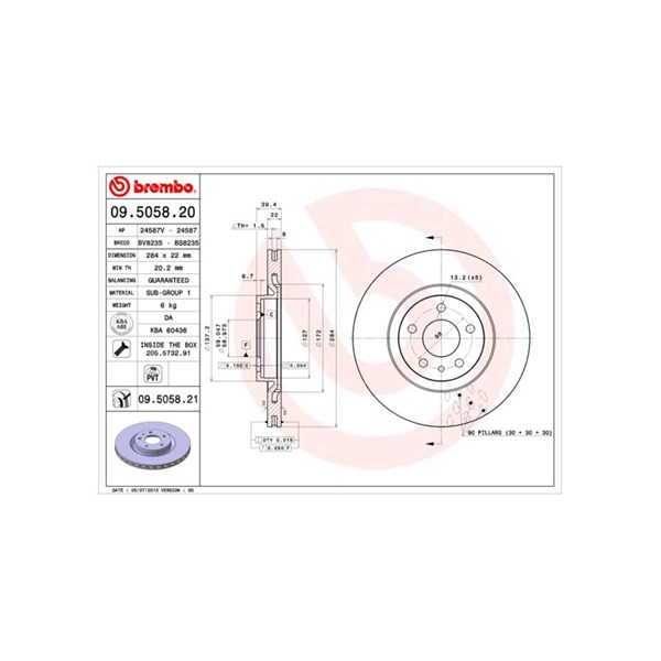 Bromsskiva Ventilerad, Framaxel Brembo 09.5058.21 BREMBO