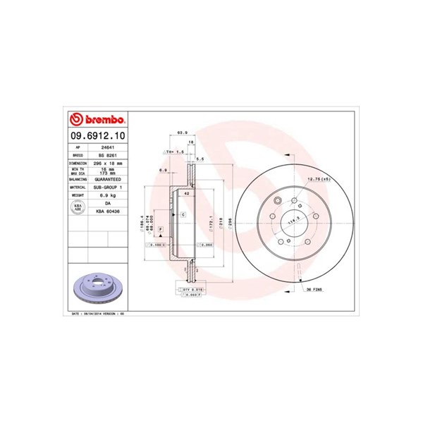 Bromsskiva Ventilerad, Bakaxel Brembo 09.6912.10 BREMBO