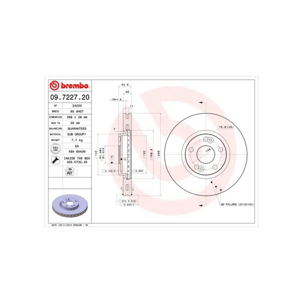 Bromsskiva Ventilerad, Framaxel Brembo 09.7227.20 BREMBO Bromsskiva Ventilerad, Framaxel Brembo 09.7227.20 BREMBO