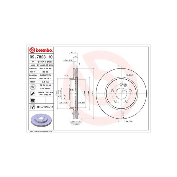 Bromsskiva Ventilerad, Framaxel Brembo 09.7823.11 BREMBO