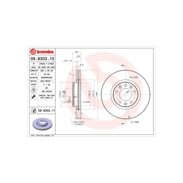 Bromsskiva Ventilerad, Framaxel Brembo 09.8303.11 BREMBO