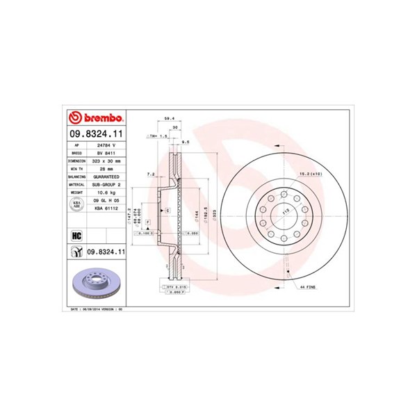 Bromsskiva Ventilerad, Framaxel Brembo 09.8324.11 BREMBO