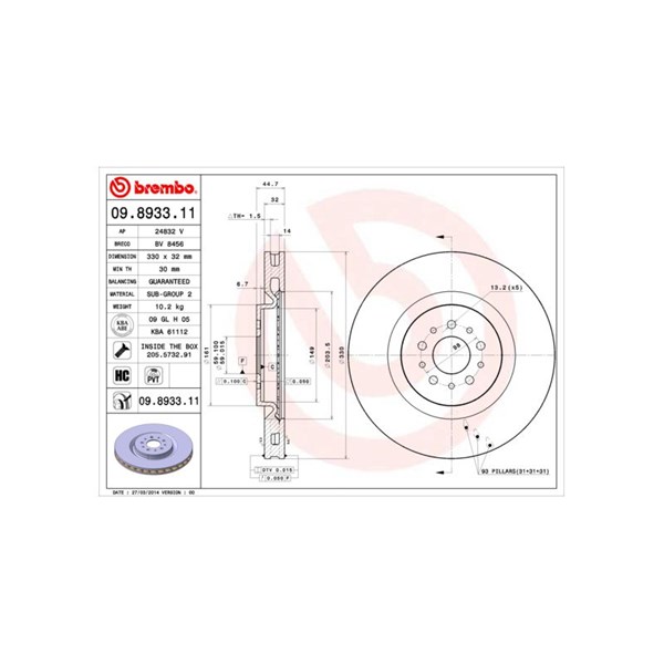 Bromsskiva Ventilerad, Framaxel Brembo 09.8933.11 BREMBO