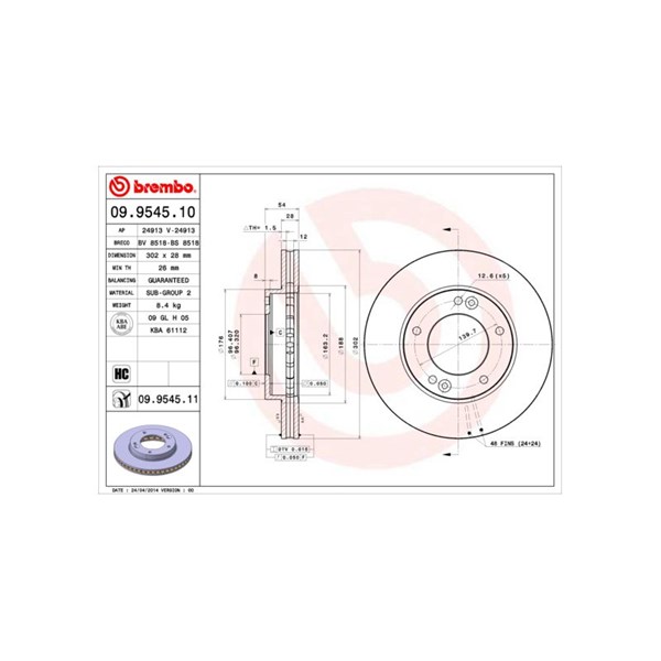 Bromsskiva Ventilerad, Framaxel Brembo 09.9545.11 BREMBO