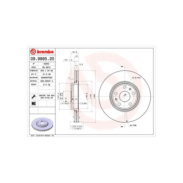 Bromsskiva Ventilerad, Framaxel Brembo 09.9895.20 BREMBO
