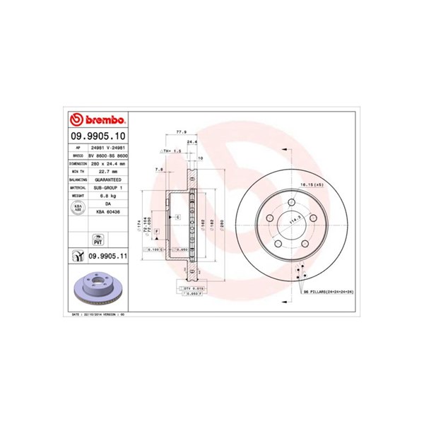 Bromsskiva Ventilerad, Framaxel Brembo 09.9905.11 BREMBO