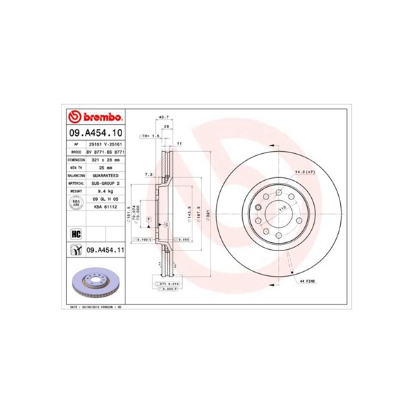 Bromsskiva Ventilerad, Framaxel Brembo 09.A454.11 BREMBO Bromsskiva Ventilerad, Framaxel Brembo 09.A454.11 BREMBO