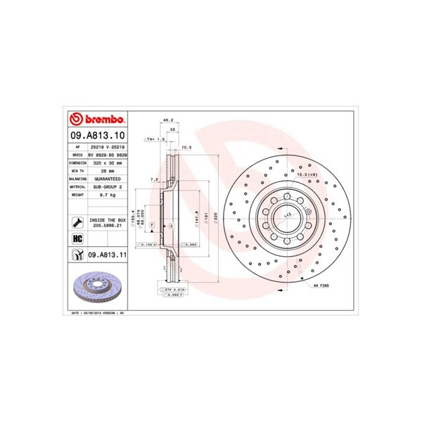 Bromsskiva Hålad/ventilerad, Framaxel Brembo 09.A813.11 BREMBO