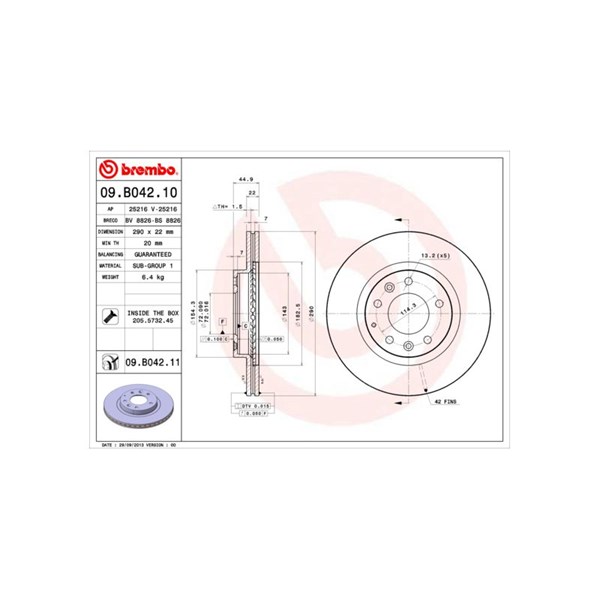 Bromsskiva Ventilerad, Framaxel Brembo 09.B042.11 BREMBO