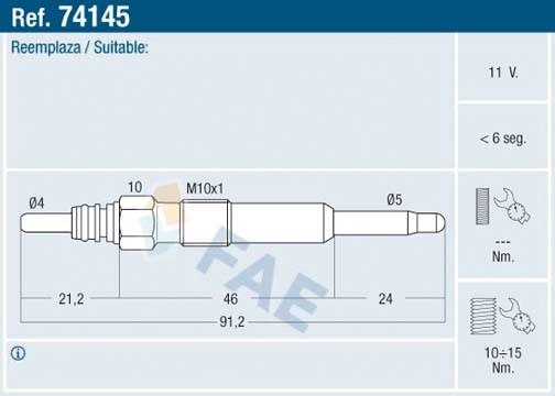 Glödstift 11V Fae 74145 FAE