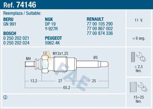 Glödstift 11V Fae 74146 FAE
