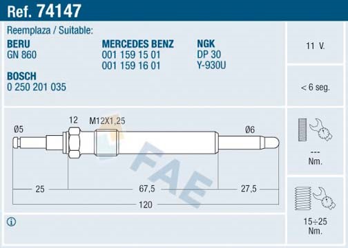 Glödstift 11V Fae 74147 FAE