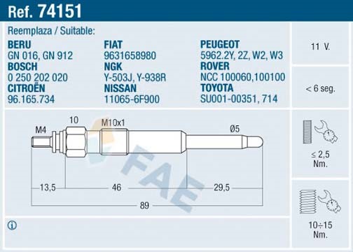 Glödstift 11V Fae 74151 FAE