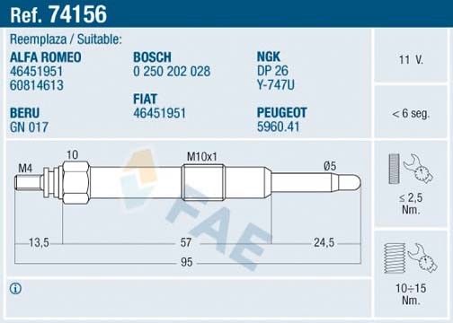 Glödstift 11V Fae 74156 FAE
