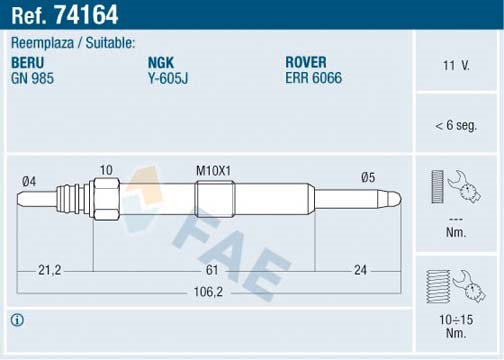 Glödstift 11V Fae 74164 FAE