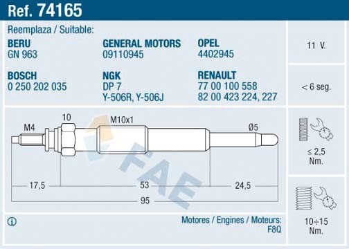Glödstift 11V Fae 74165 FAE