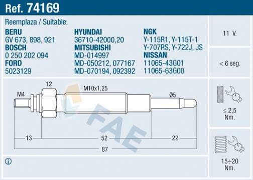 Glödstift 11V Fae 74169 FAE