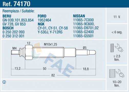 Glödstift 11V Fae 74170 FAE