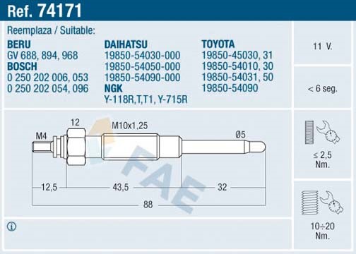 Glödstift 11V Fae 74171 FAE