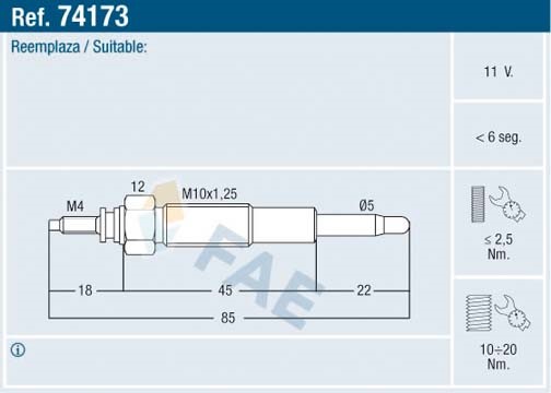 Glödstift 11V Fae 74173 FAE